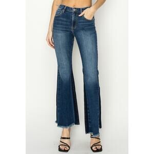 RISEN High Rise Side Shadow Seam Detail Slit Flare Jeans - RDP5635 - Size 15/32